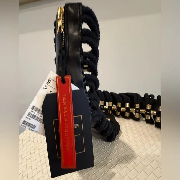 NEW WITH TAGS BALMAIN X H&M Black and Gold Rope Heels - Size 39 - Picture 15 of 16